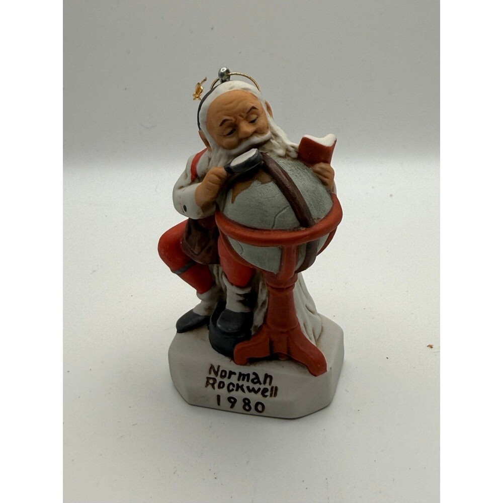 Vintage 1980 Norman Rockwell Santa Planning Route Christmas Ornament